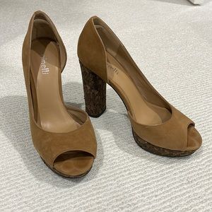 Minelli brown suede w cork heels